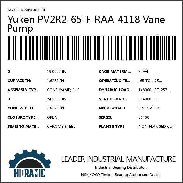 Yuken PV2R2-65-F-RAA-4118 Vane Pump