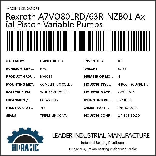 Rexroth A7VO80LRD/63R-NZB01 Axial Piston Variable Pumps