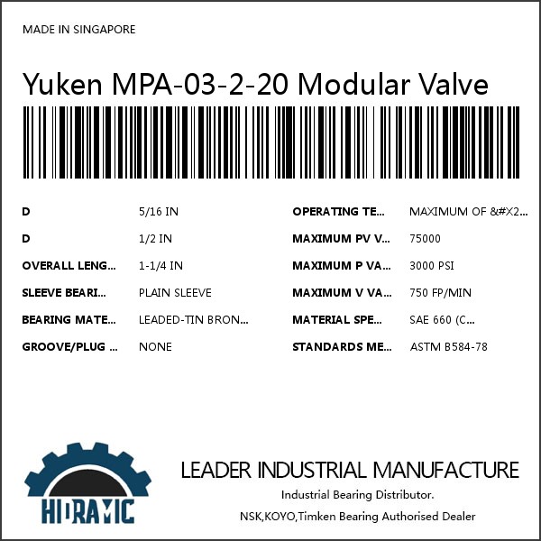 Yuken MPA-03-2-20 Modular Valve