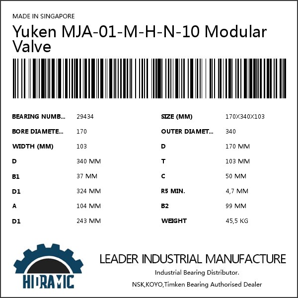Yuken MJA-01-M-H-N-10 Modular Valve