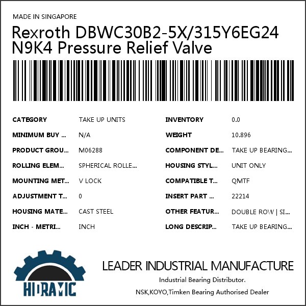 Rexroth DBWC30B2-5X/315Y6EG24N9K4 Pressure Relief Valve