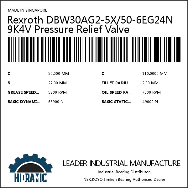 Rexroth DBW30AG2-5X/50-6EG24N9K4V Pressure Relief Valve