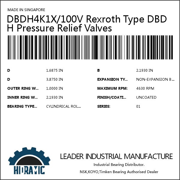 DBDH4K1X/100V Rexroth Type DBDH Pressure Relief Valves