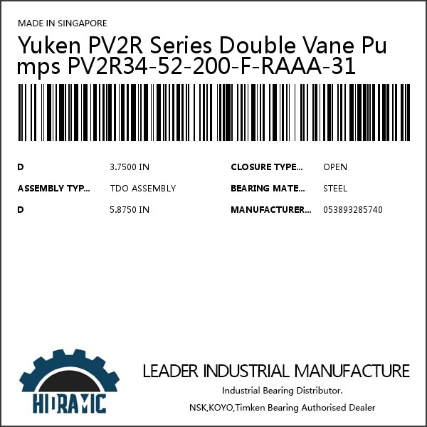 Yuken PV2R Series Double Vane Pumps PV2R34-52-200-F-RAAA-31