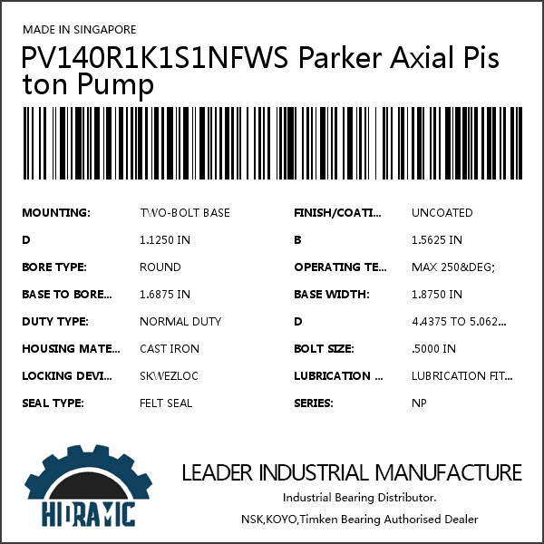 PV140R1K1S1NFWS Parker Axial Piston Pump