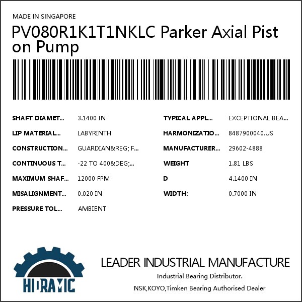 PV080R1K1T1NKLC Parker Axial Piston Pump