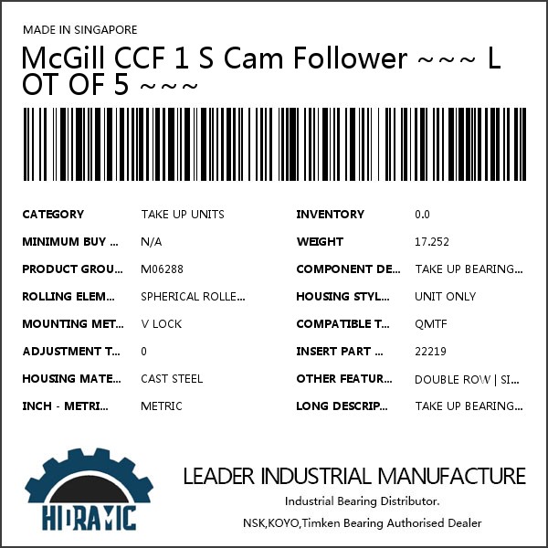 McGill CCF 1 S Cam Follower ~~~ LOT OF 5 ~~~