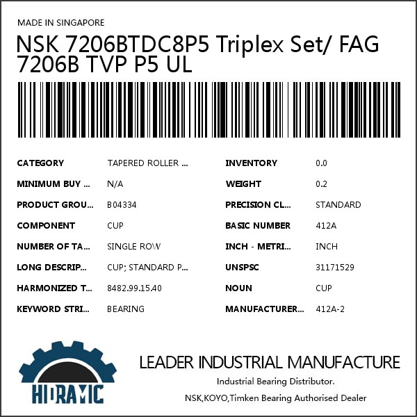 NSK 7206BTDC8P5 Triplex Set/ FAG 7206B TVP P5 UL