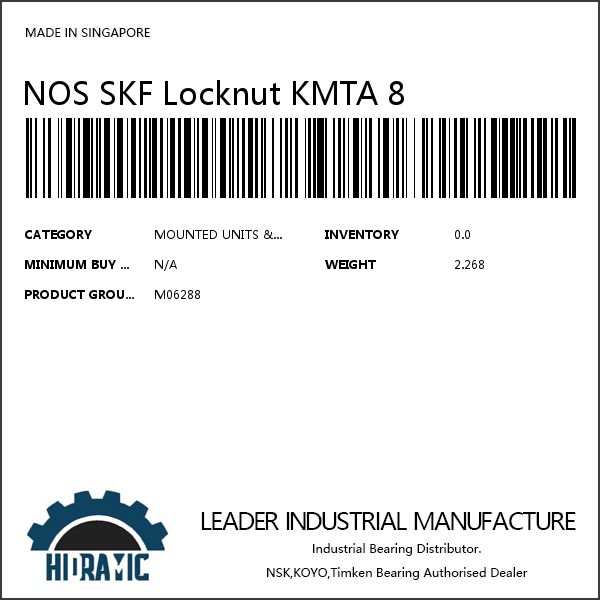 NOS SKF Locknut KMTA 8