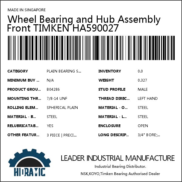 Wheel Bearing and Hub Assembly Front TIMKEN HA590027
