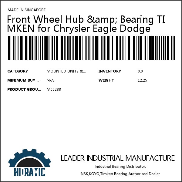 Front Wheel Hub &amp; Bearing TIMKEN for Chrysler Eagle Dodge