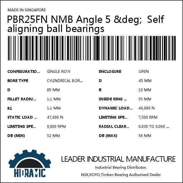 PBR25FN NMB Angle 5 &deg;  Self aligning ball bearings