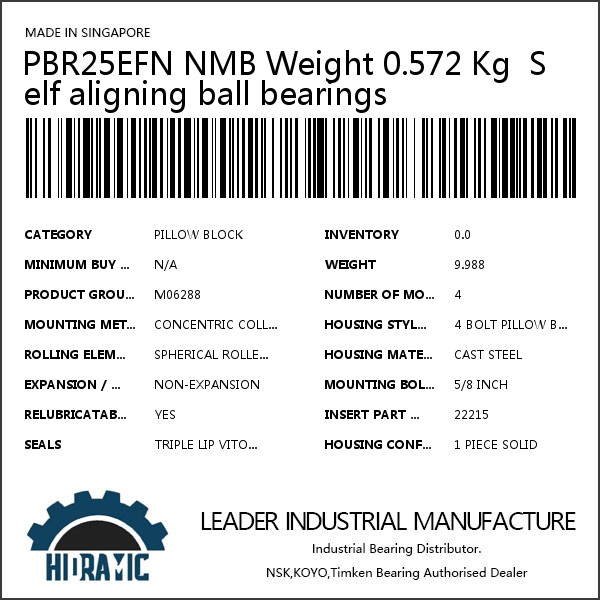 PBR25EFN NMB Weight 0.572 Kg  Self aligning ball bearings