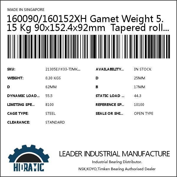 160090/160152XH Gamet Weight 5.15 Kg 90x152.4x92mm  Tapered roller bearings