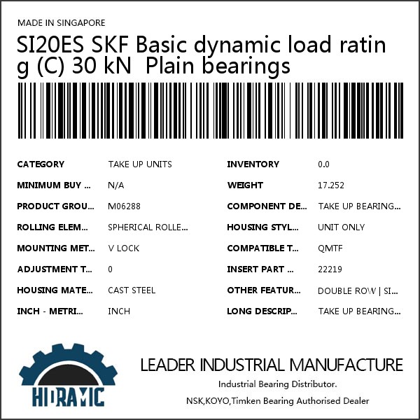 SI20ES SKF Basic dynamic load rating (C) 30 kN  Plain bearings
