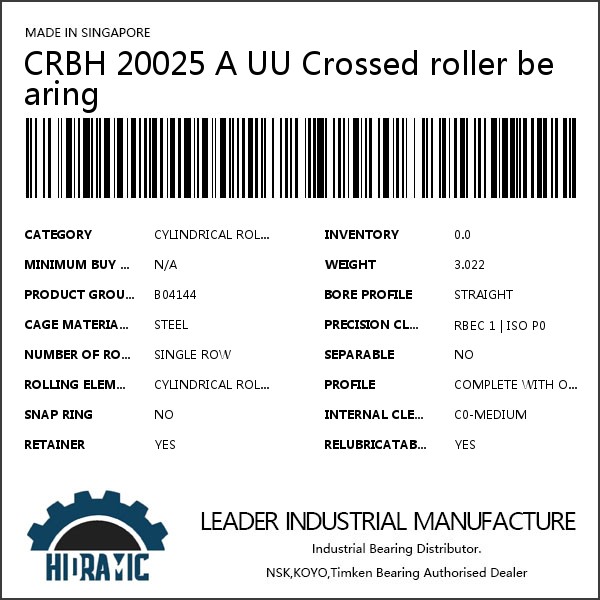 CRBH 20025 A UU Crossed roller bearing