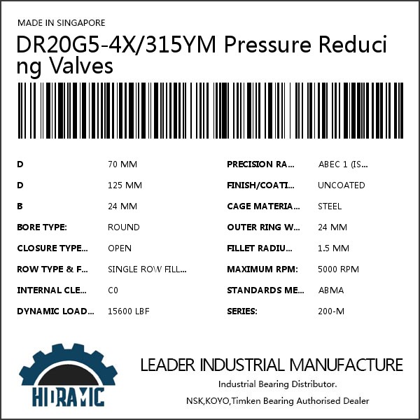 DR20G5-4X/315YM Pressure Reducing Valves