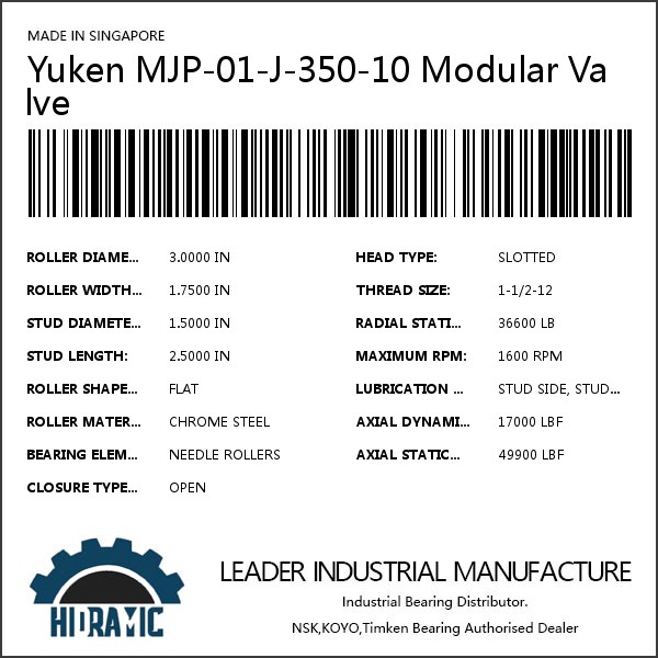 Yuken MJP-01-J-350-10 Modular Valve