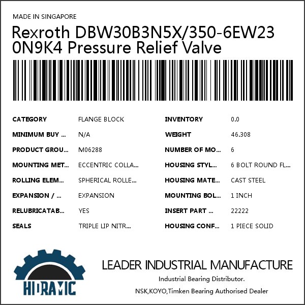 Rexroth DBW30B3N5X/350-6EW230N9K4 Pressure Relief Valve