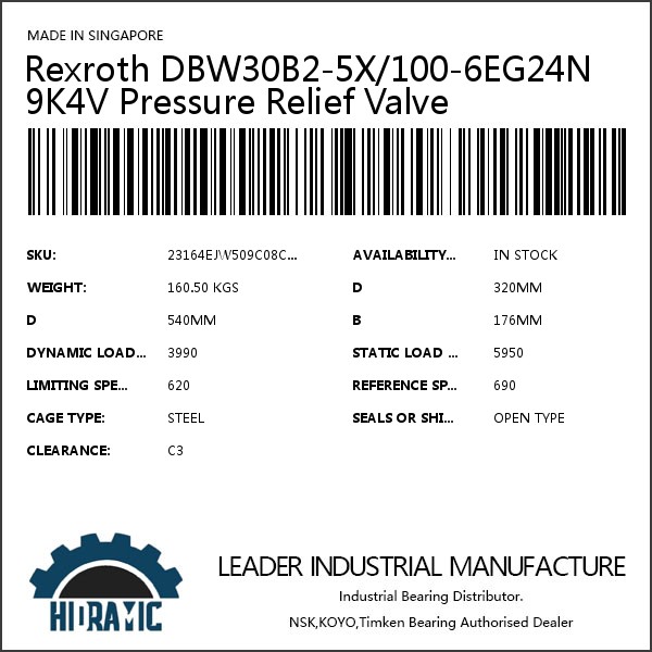 Rexroth DBW30B2-5X/100-6EG24N9K4V Pressure Relief Valve