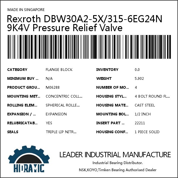 Rexroth DBW30A2-5X/315-6EG24N9K4V Pressure Relief Valve