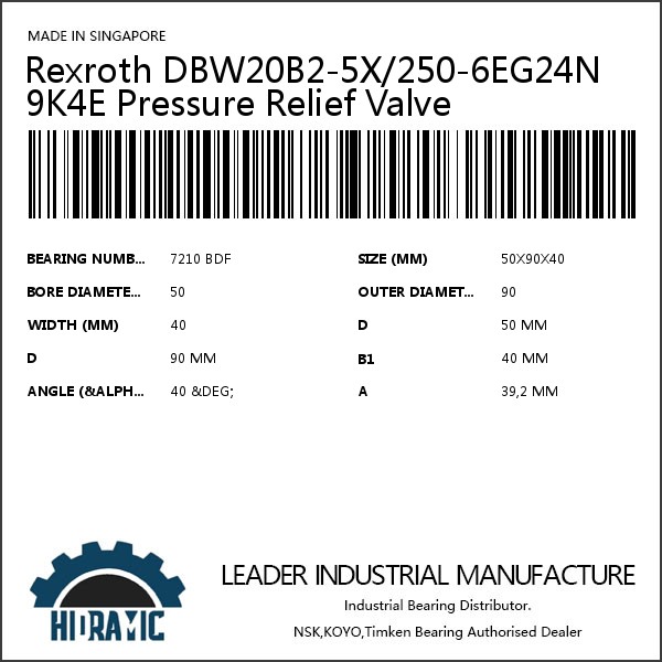 Rexroth DBW20B2-5X/250-6EG24N9K4E Pressure Relief Valve