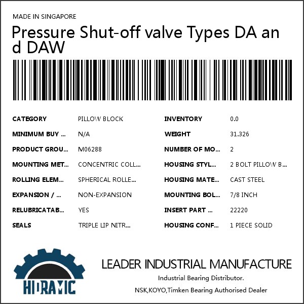 Pressure Shut-off valve Types DA and DAW