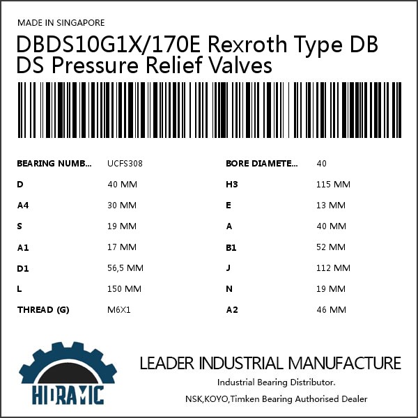 DBDS10G1X/170E Rexroth Type DBDS Pressure Relief Valves