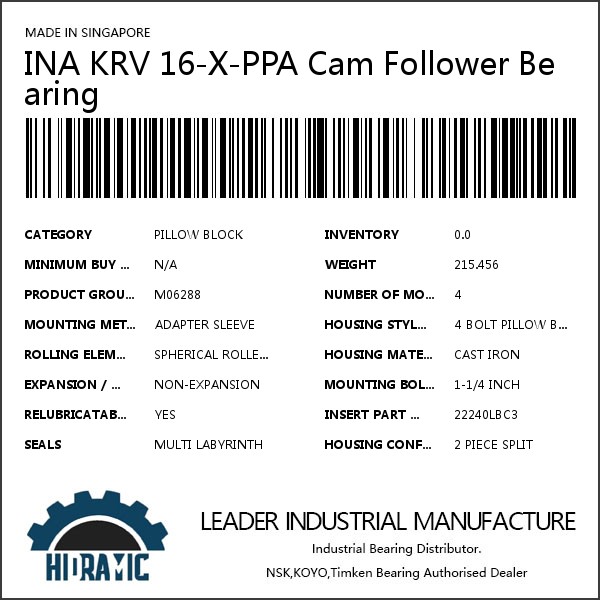 INA KRV 16-X-PPA Cam Follower Bearing #1 small image