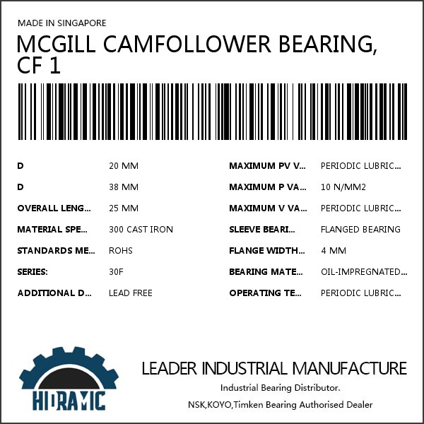 MCGILL CAMFOLLOWER BEARING, CF 1 #1 small image