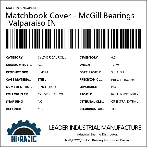 Matchbook Cover - McGill Bearings Valparaiso IN #1 small image