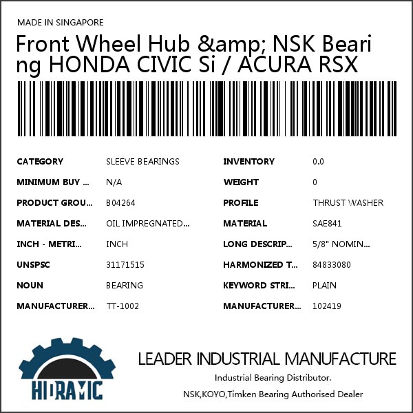 Front Wheel Hub &amp; NSK Bearing HONDA CIVIC Si / ACURA RSX