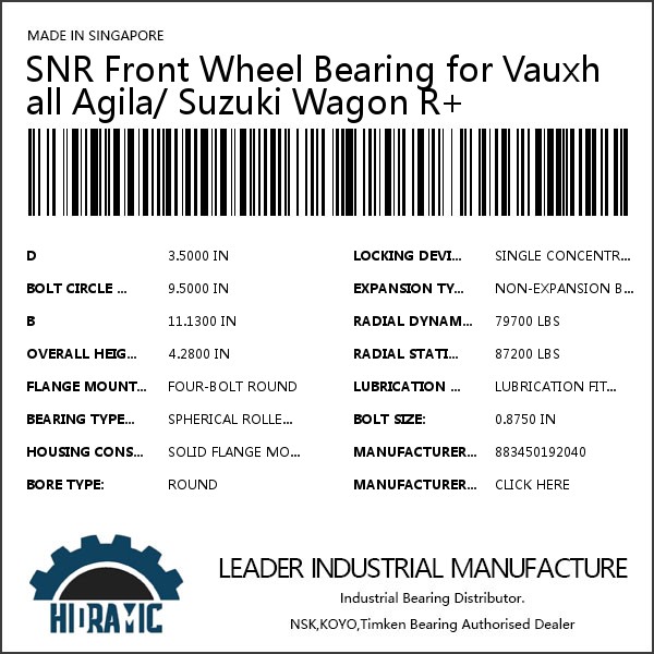 SNR Front Wheel Bearing for Vauxhall Agila/ Suzuki Wagon R+