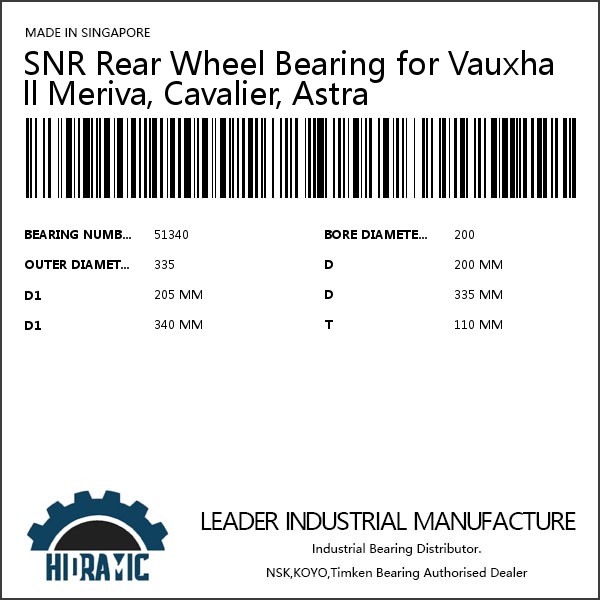 SNR Rear Wheel Bearing for Vauxhall Meriva, Cavalier, Astra