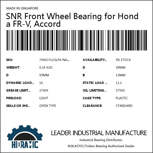 SNR Front Wheel Bearing for Honda FR-V, Accord