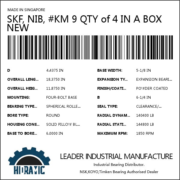SKF, NIB, #KM 9 QTY of 4 IN A BOX NEW