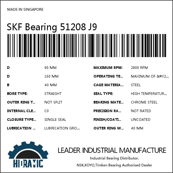 SKF Bearing 51208 J9