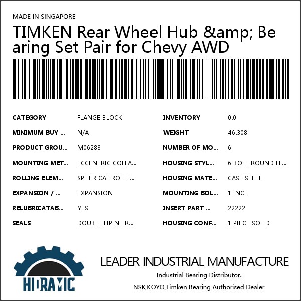 TIMKEN Rear Wheel Hub &amp; Bearing Set Pair for Chevy AWD