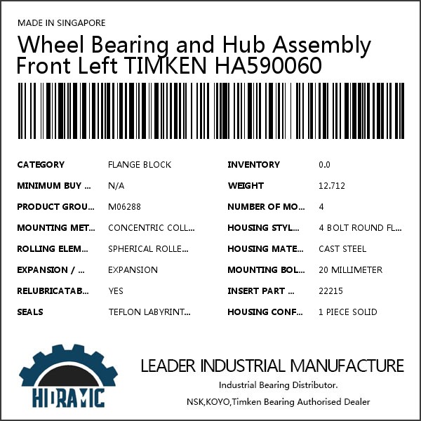 Wheel Bearing and Hub Assembly Front Left TIMKEN HA590060