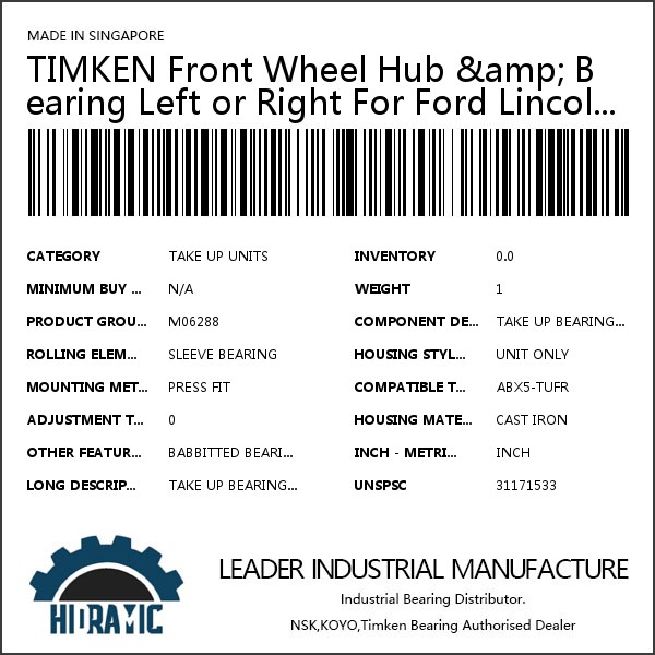 TIMKEN Front Wheel Hub &amp; Bearing Left or Right For Ford Lincoln Mercury w/ABS