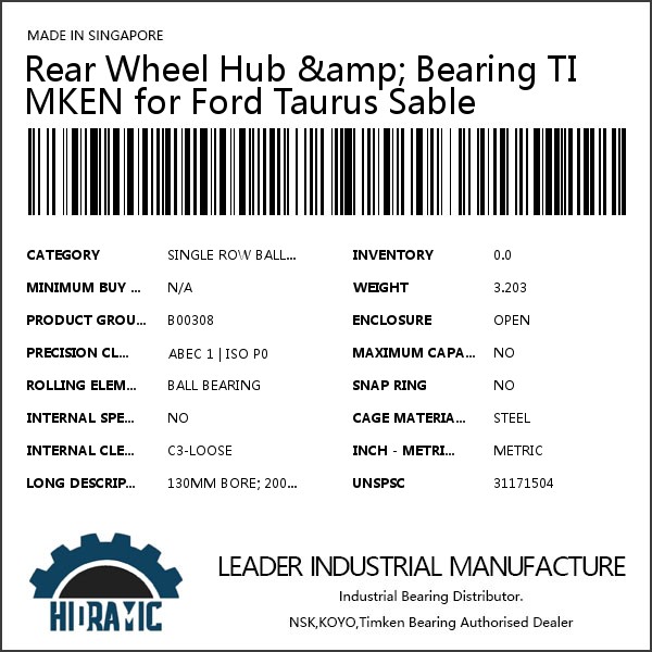 Rear Wheel Hub &amp; Bearing TIMKEN for Ford Taurus Sable