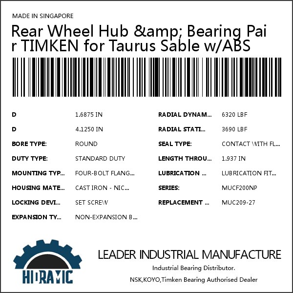 Rear Wheel Hub &amp; Bearing Pair TIMKEN for Taurus Sable w/ABS