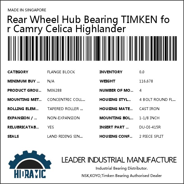Rear Wheel Hub Bearing TIMKEN for Camry Celica Highlander #1 small image