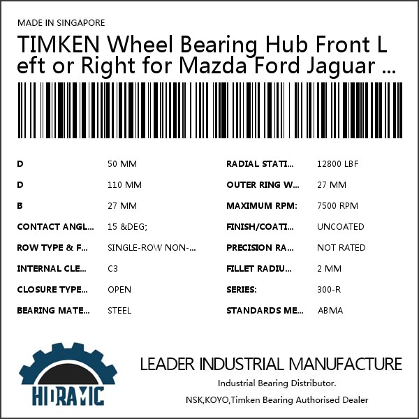TIMKEN Wheel Bearing Hub Front Left or Right for Mazda Ford Jaguar Lincoln