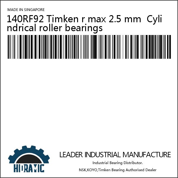 140RF92 Timken r max 2.5 mm  Cylindrical roller bearings