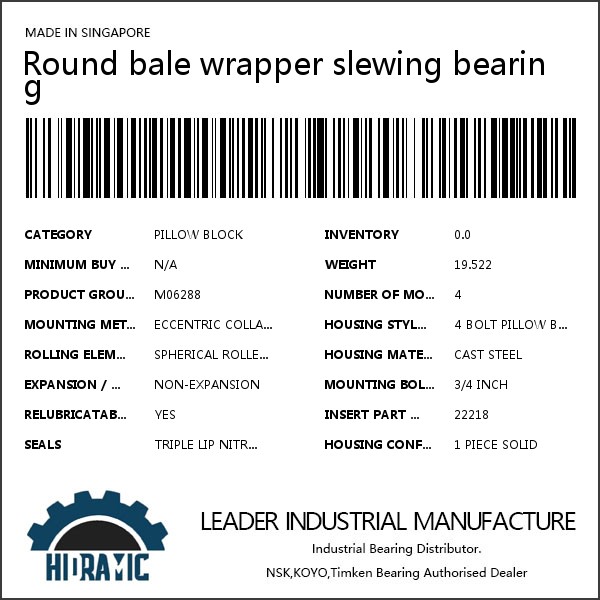 Round bale wrapper slewing bearing