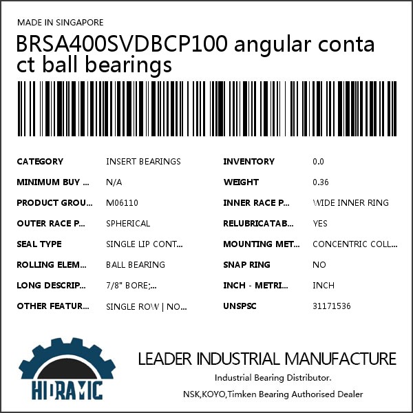 BRSA400SVDBCP100 angular contact ball bearings