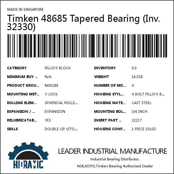 Timken 48685 Tapered Bearing (Inv.32330) #1 image