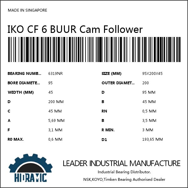 IKO CF 6 BUUR Cam Follower #1 image