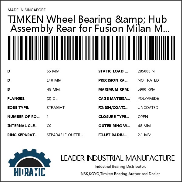 TIMKEN Wheel Bearing &amp; Hub Assembly Rear for Fusion Milan MKZ Zephyr Mazda 6 FWD #1 image